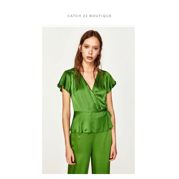 ZARA Emerald Green Wrap Top SZ XS - Picture 1 of 3